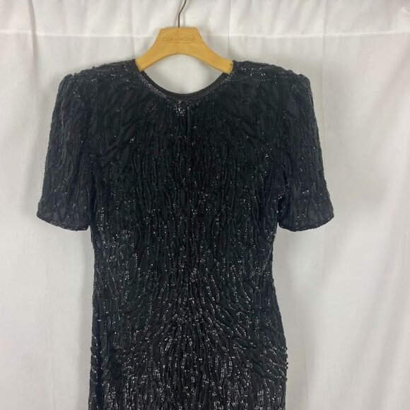 Lawrence Kazar Vintage 80's Black Silk Sequin Dress Women's Medium. - Picture 8 of 14